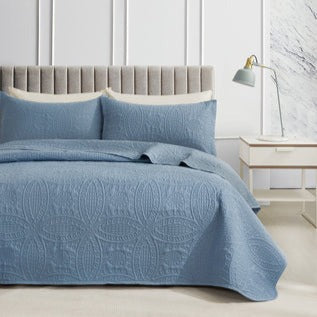 Quilted Embossed Coverlet Set of 3 - Blue Colour