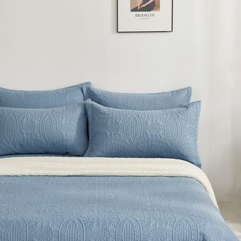 Quilted Embossed Coverlet Set of 3 - Blue Colour