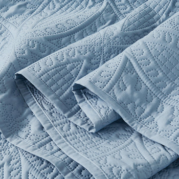 Quilted Embossed Coverlet Set of 3 - Blue Colour