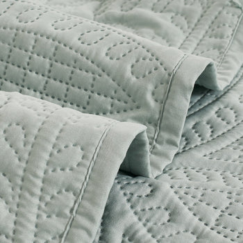 Quilted Embossed Coverlet Set of 3 - Sage Green Colour