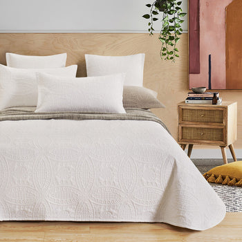 Quilted Embossed Coverlet Set of 3 - White Colour