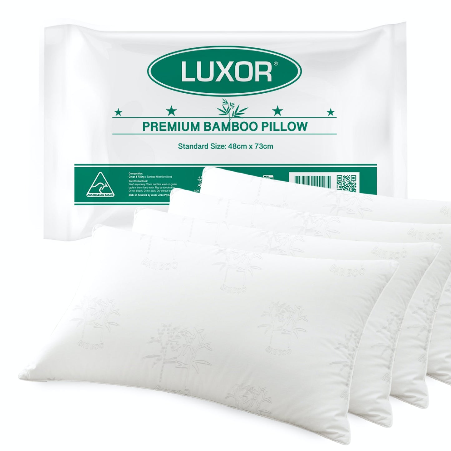 Luxor Australian Made Bamboo Cooling Pillow Standard Size - 1 Pack, 2 Pack, 4 Pack