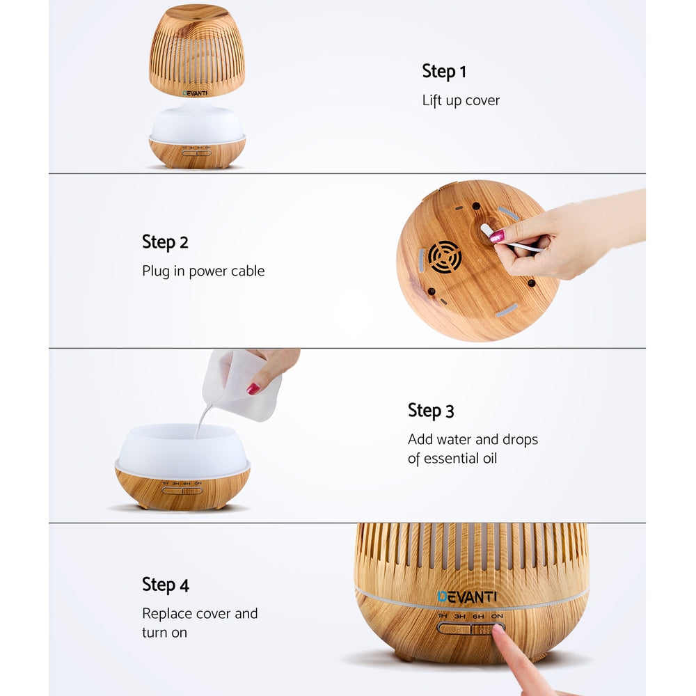 Aromatherapy Diffuser Aroma Essential Oils Air Humidifier - LED Light 400ml