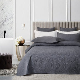 Quilted Embossed Coverlet Set of 3 - Charcoal Colour
