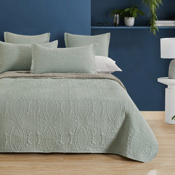Quilted Embossed Coverlet Set of 3 - Sage Green Colour