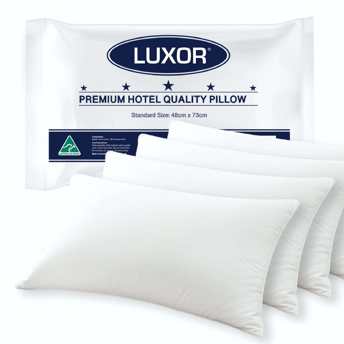 Luxor Australian Made Hotel Quality Pillow - Standard Size- 1 Pack, 2 Pack, 4 Pack